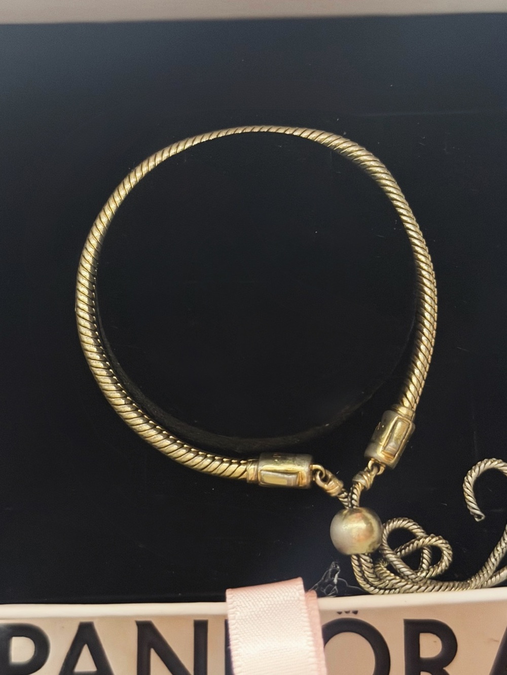 Pandora Gold-Tone Snake Chain Bracelet with Pearl Accent - Picture 2 of 3